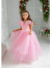 Pink Tulle Ruffle Ankle Length Flower Girl Dress